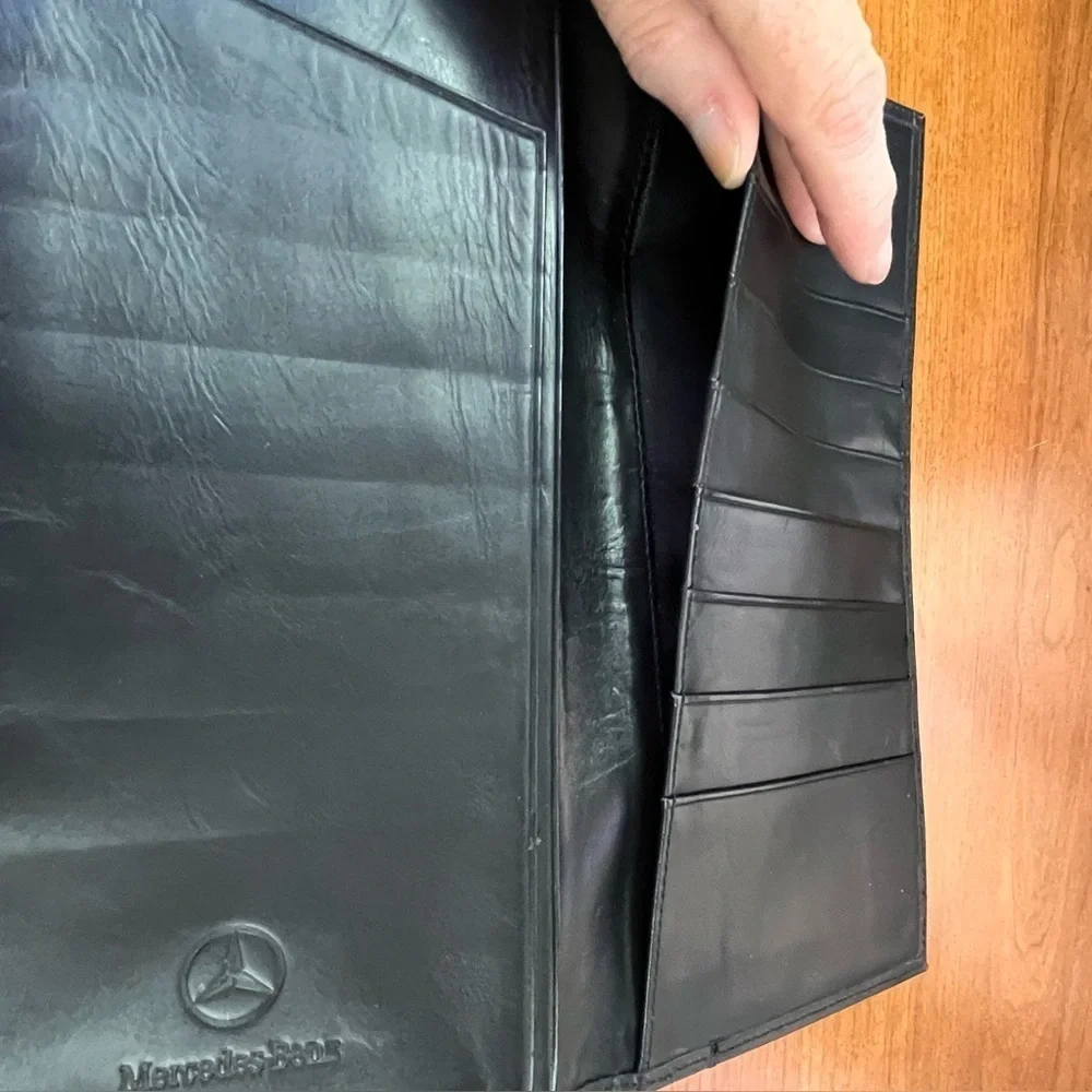 Mercendes Benz Black Leather Document Holder Several Slots and Compartments